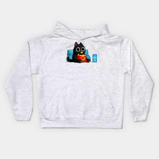 Funny cartoon black cat Kids Hoodie by Norzeatic